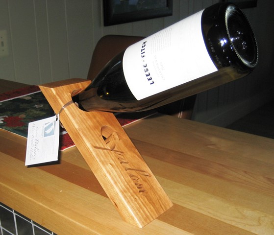 groomsman gift ideas - wine bottle holder, wedge with maple and corporate logo